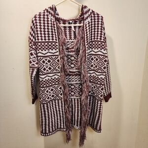 Poof! Open Front Frindge Hooded cotton acrylic blend Cardigan size S